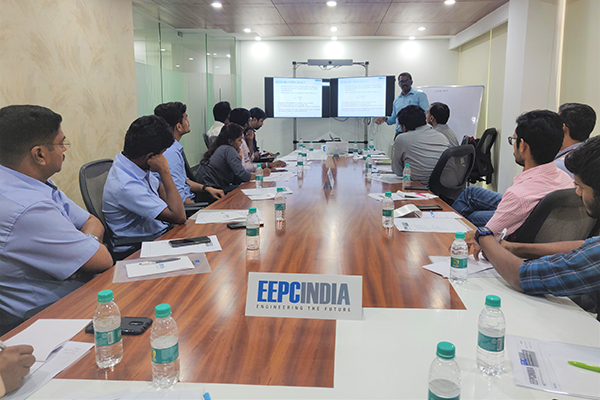 Mr Karthikeyan D, Assistant Head, EEPC India Technology Centre, Bengaluru delivering the training session on Design for Manufacturing, Assembly and Excellence at Technology Centre, Bengaluru.